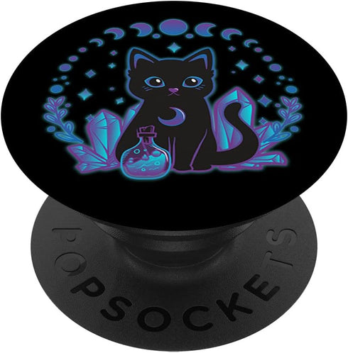 Cute Witchy Black Cat Crystal Alchemy Kawaii Pastel Goth PopSockets Swappable PopGrip