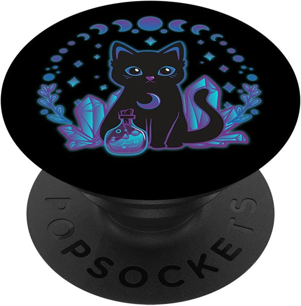 Cute Witchy Black Cat Crystal Alchemy Kawaii Pastel Goth PopSockets Swappable PopGrip