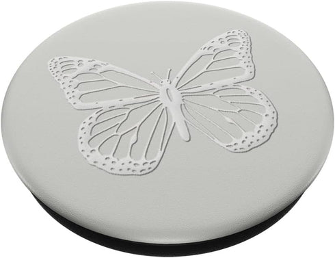 White Butterfly PopSockets Standard PopGrip on Light Silver Phone Grip