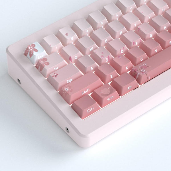 Tsungup PBT Keycaps Cherry Blossom Keycap Set, Custom Side Printed Pink Keycaps, 135 Keys Gradient DoubleShot Sakura