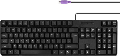 MCSaite Wired PS2 104 Keys Computer Keyboard, Black Waterproof - US Layout Compatible with Windows, PC, Laptop