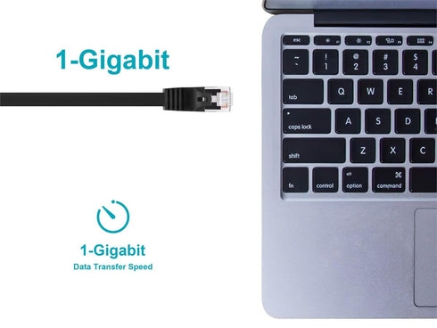 Monoprice Cat5e 25ft Black Flat Patch Cable, UTP 30AWG, Snagless RJ45