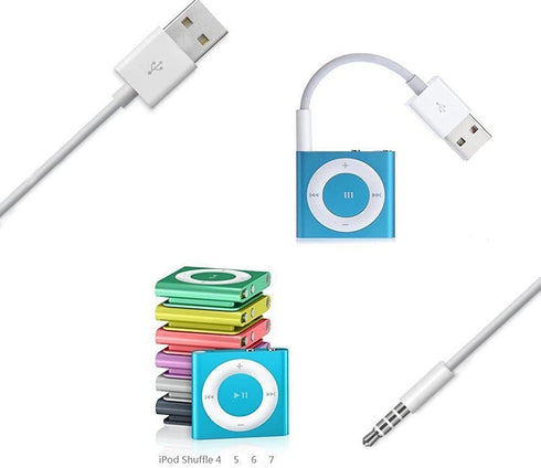 Amicable USB Date Cable for iPod Shuffle (2-Pack) - 3.5mm Jack to USB Charger & Sync Data Transfer for 3rd-7th Gen.