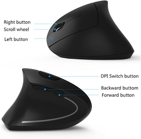 Lekvey 2.4 Left Handed Mouse, Wireless GHz USB Lefty Left Hand Ergonomic Vertical Mouse, Less Noise - Black