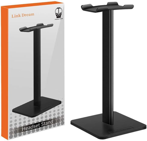 Link Dream Headset Holder - Gaming Headphone Stand with Aluminum Bar, Flexible Headrest, Anti-Slip, Black