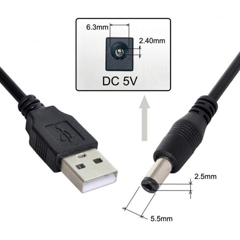 USB Cable 5.5mm/2.1mm 5V DC Barrel Jack Power Cable (Black, 100cm) for VoIP Phone Router, Portable Power Source, Serato