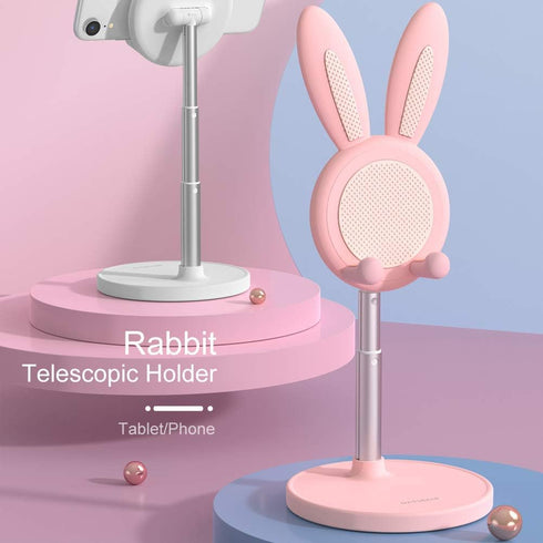 OATSBASF Adjustable Cute Bunny Phone Stand, Kawaii Phone Holder for Desk, Compatible with All Mobile Phones (Pink)