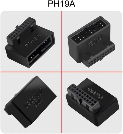 NFHK USB 3.0 20pin Male to Female Extension Adapter, Up & Down Angled 90 Degree Overmold