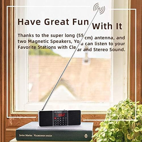 PRUNUS J-288 Portable AM FM Radio with Bluetooth Speaker, Sleep Timer, AUX Input, USB Disk & TF Card MP3 Player
