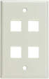 Keystone Wall Plate 4 Port, White, for Cat5e, Cat6, Coax, Aux, Single Gang
