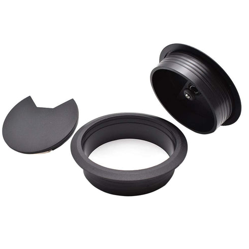 3-1/8 Inch (80mm) Black Wire Grommets and Cable Ties Kit, ABS Plastic Desk Hole Cover Cord Organizer
