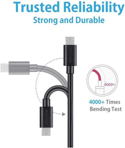 MaGeek Micro USB Cable (2-Pack) 10ft, Extra Long High Speed Charge & Sync Cord for Samsung, LG, Nexus, Android (Black)