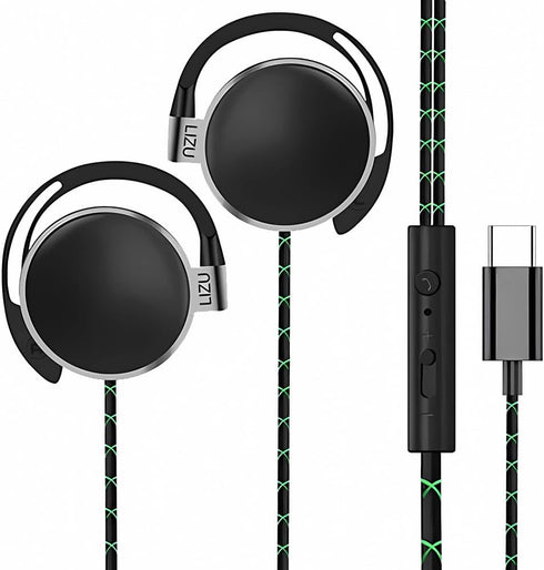 Wired USB C Earphones with Microphone, Clip-On Controller Function, Subwoofer Stereo, Compatible with iPad and Android