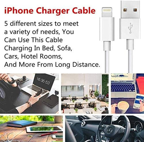 MFi Certified iPhone Charger Cable 5-Pack (3ft/3ft/6ft/6ft/10ft) - Fast USB Charging Cords for iPhone