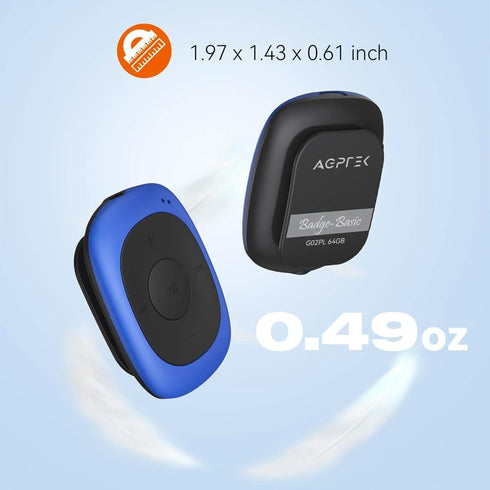 AGPTEK 64GB MP3 Clip Player with FM Shuffle, Portable Music Player with Sweatproof Silicone Case for Sports