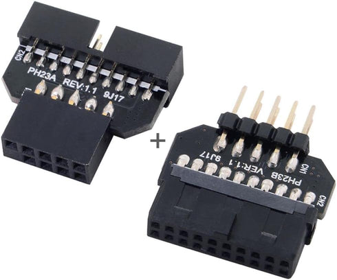 chenyang 2 Pack USB 2.0 Front Panel Header 9/10Pin Male/Female to 19/20Pin Connector Adapter