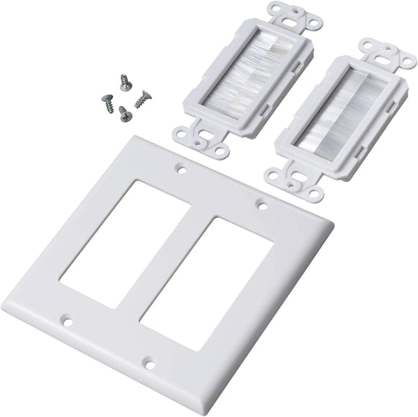 2 Gang Brush Wall Plate White for Double Gang Outlet Cable Management for TV Cables, Coax, HDMI, Ethernet