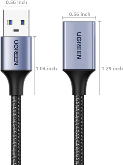 UGREEN 2 Pack USB Extension Cable, 15 FT+ 15 FT USB 3.0 Extender Nylon Braided for Webcam, Camera, Phone and More