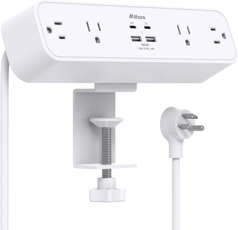 Mifaso PD30W Desk Clamp Power Strip, Desktop Mount Surge Protector, Fast Charging Station,
