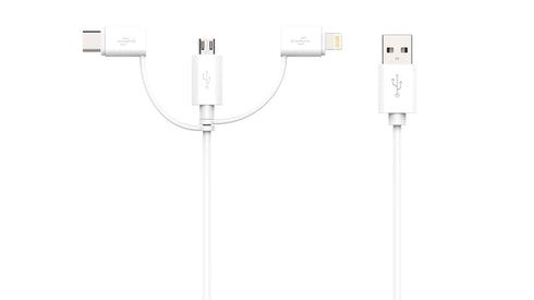 Apple MFI Certified 3-in-1 Cable, Lightning/Type C/Micro USB for iPhone, iPad, Huawei, HTC, LG, Samsung Galaxy, Sony