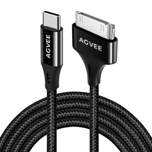 AGVEE 3ft USB-C to 30 Pin Cable (2 Pack) for iPhone 4/4S, iPad 1/2/3, iPod - Braided Metal Shell, Black Charging Cord.