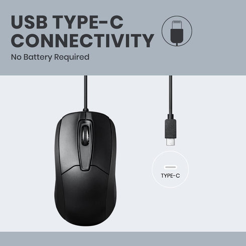 Perixx PERIMICE-209C USB Type C Wired Optical Mouse - 5.9 Ft Cable - 1000 DPI - Black