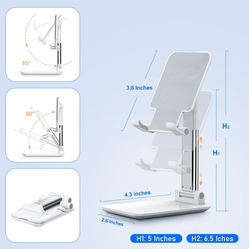 Cell Phone Stand, Adjustable Height Angle Holder with Silicon Pad for Desk, Fully Foldable Mobile Phone Holder