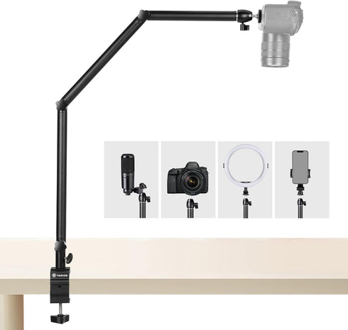 TARION Adjustable Camera Desk Mount Stand, Articulating Arm for DSLR Photography, Heavy Duty Tabletop Mount