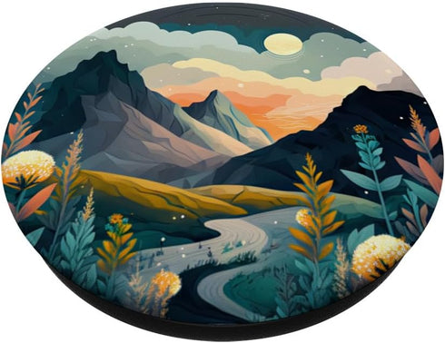 Boho Chic Floral Moon Mountain Forest Nature Retro Flower PopSockets Standard PopGrip