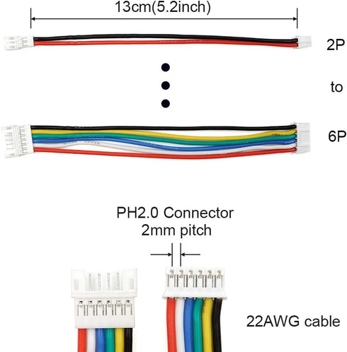 PH 2.0 Connector Pre-Crimped Cable Kit for JST-PH 2.0mm Compatible with Battery JJRC H36 Blade Inductrix