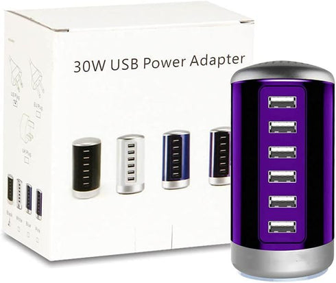 Universal 6-Port USB Charger Desktop Charging Station Hub with Smart Identification Technology, Purple