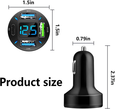 Car Fast Charger PD/QC3.0 USB Charger with LED Lights for iPhone Galaxy iPad Pro & More Mobile Phones