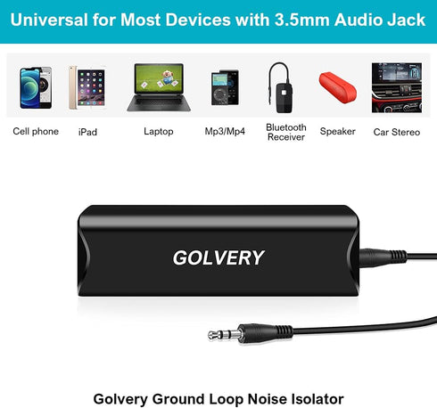 Golvery Ground Loop Noise Isolator, Auido Humming Hissing Buzzing Noise Filter Eliminator for Car Audio, Home, PC Stereo System with 3.5mm or RCA Aux Jack