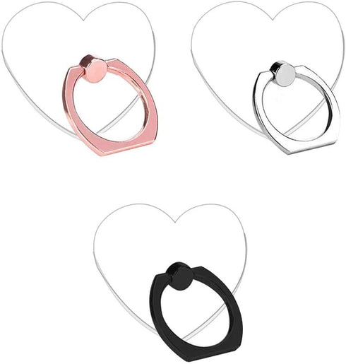 Transparent Heart Cell Phone Ring Holder, 360 Rotation Clear Heart Finger Ring Grip Stand for Phones