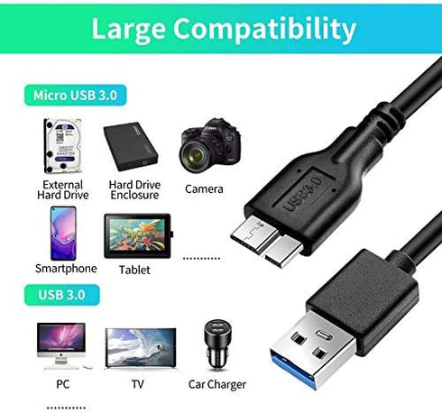 Micro B Cable, USB 3.0 A Male to Micro USB 3.0 Sync Cord for Toshiba, Seagate, Samsung, WD External Hard Drives
