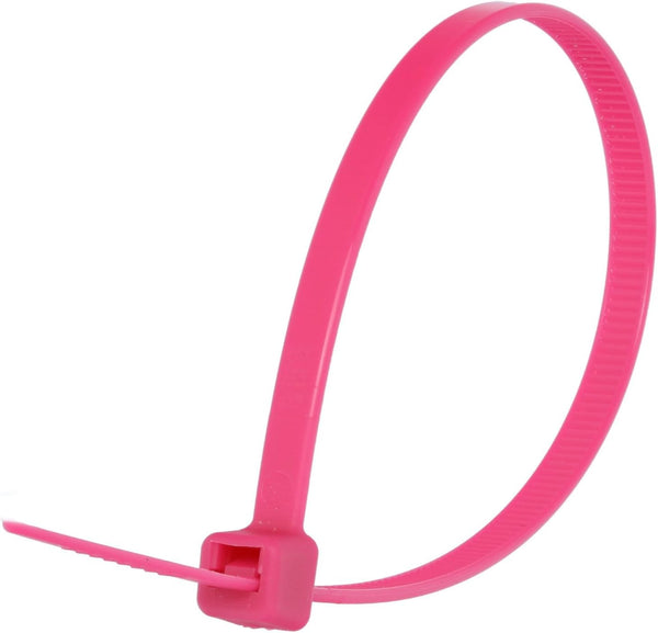 Secure 8 Inch Fluorescent Pink Nylon Cable Tie - 50 lb Standard, 100 Pack