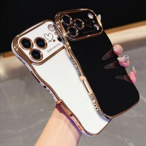 IDweel 17 for iPhone Pro Max Case for Women Girls, Luxury Cute Wave Frame Curly Shape with Love Heart Raised Camera