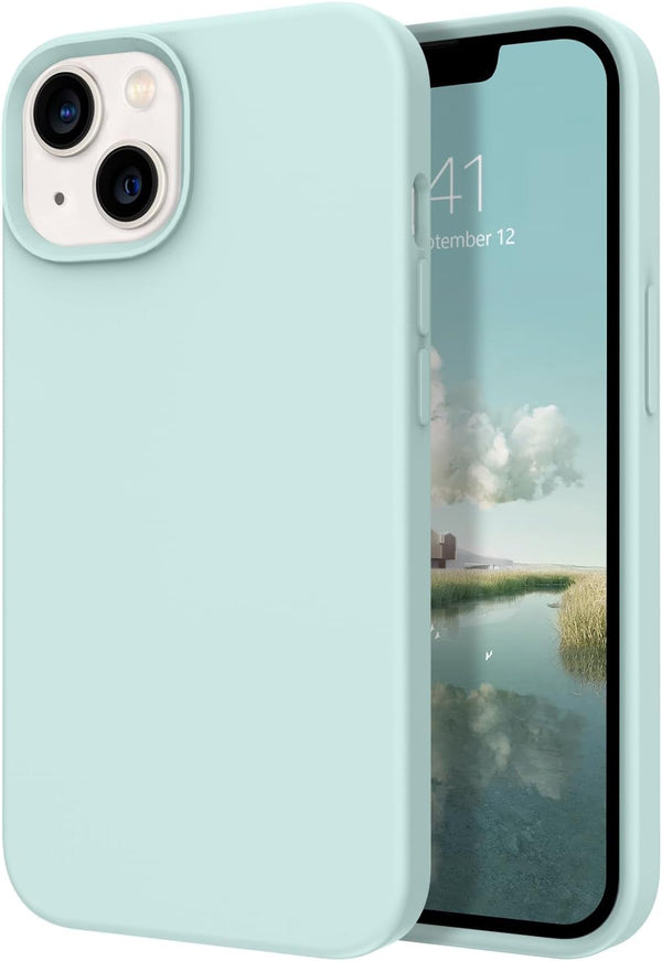 DOMAVER Liquid Silicone Case for iPhone 13, Soft Gel Rubber Microfiber Lining, Shockproof Protective Cover, Light Green
