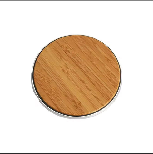 Generic Wireless Charging Pad with Bamboo Top Surface, Silver Frame, No Cable