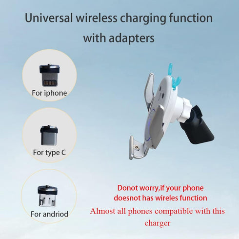 Universal Wireless Car Charger Mount, Auto-Clamping 15W Rechargeable, Air Vent Dashboard, Compatible with iPhone