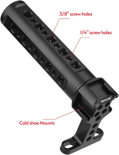 Handgrip Top Handle with Cold Shoe Mount, 1/4"-20 and 3/8"-16 Threaded Holes for Camera Rigs
