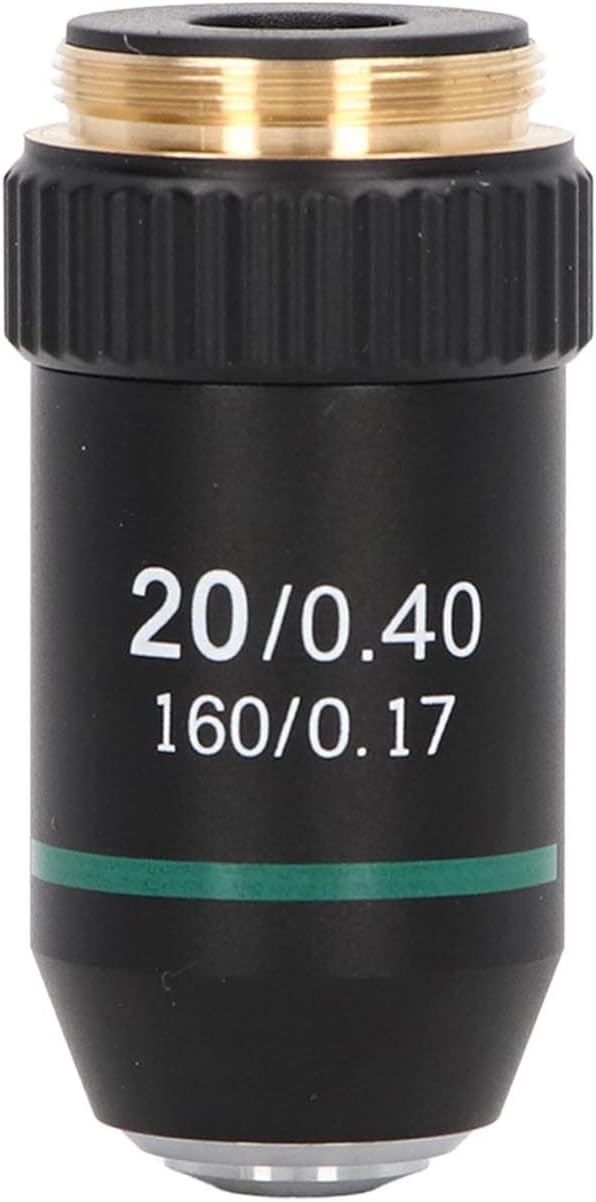 FILFEEL 20X Microscope Objective Lens, Brass Chrome Plated Achromatic Objective, Spring Device, 0.40