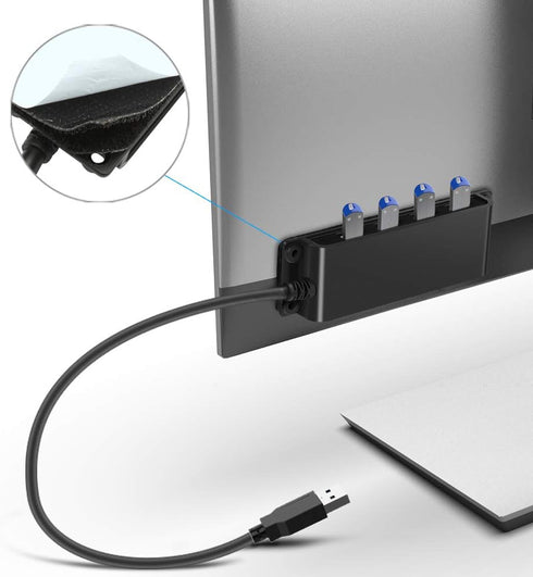 4-Port USB 3.0 Portable Desk Hub, Fixable USB Data Hub with 3.3ft Cable for MacBook, iMac, Notebook PC