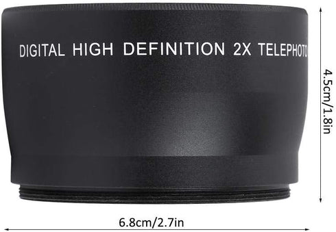 Telephoto Lens, 58MM 2X Magnification Aluminium Alloy Teleconverter for 58mm Diameter and 18-55 Focal Length Lens