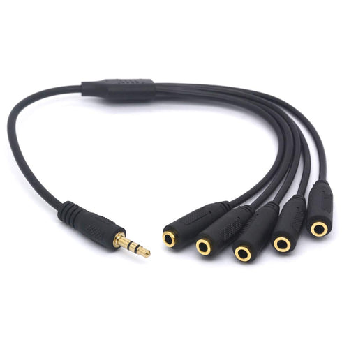 3.5mm Headset Splitter, 5 Way 1/8" 1 Male to 5 Female TRS Stereo Jack Audio Extension Cable Cord