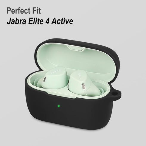Geiomoo Silicone Carrying Case - Compatible with Jabra Elite 4 Active, Portable Scratch Shock Resistant Cover, Black-1