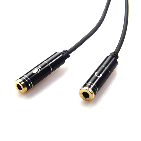 REXUS Black 3.5mm Y Splitter Stereo Audio Cable, 4-Pole Male to 2 Female for Headphone, Compatible with Mobile Phone