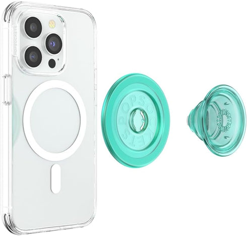 Translucent Mint PopSockets Phone Grip with MagSafe Compatibility, Wireless Charging Compatible Phone Holder.