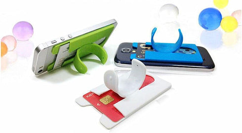 Card Holder with Cell Phone Stand, Stick-on Silicon Rubber Smartphone Sleeve Support Wallet (6pcs)