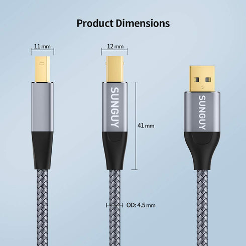 6.6FT 6.6ft SUNGUY USB Printer Cable USB A to B Printer Universal PC Cord Compatible for HP Brother Dell Epson